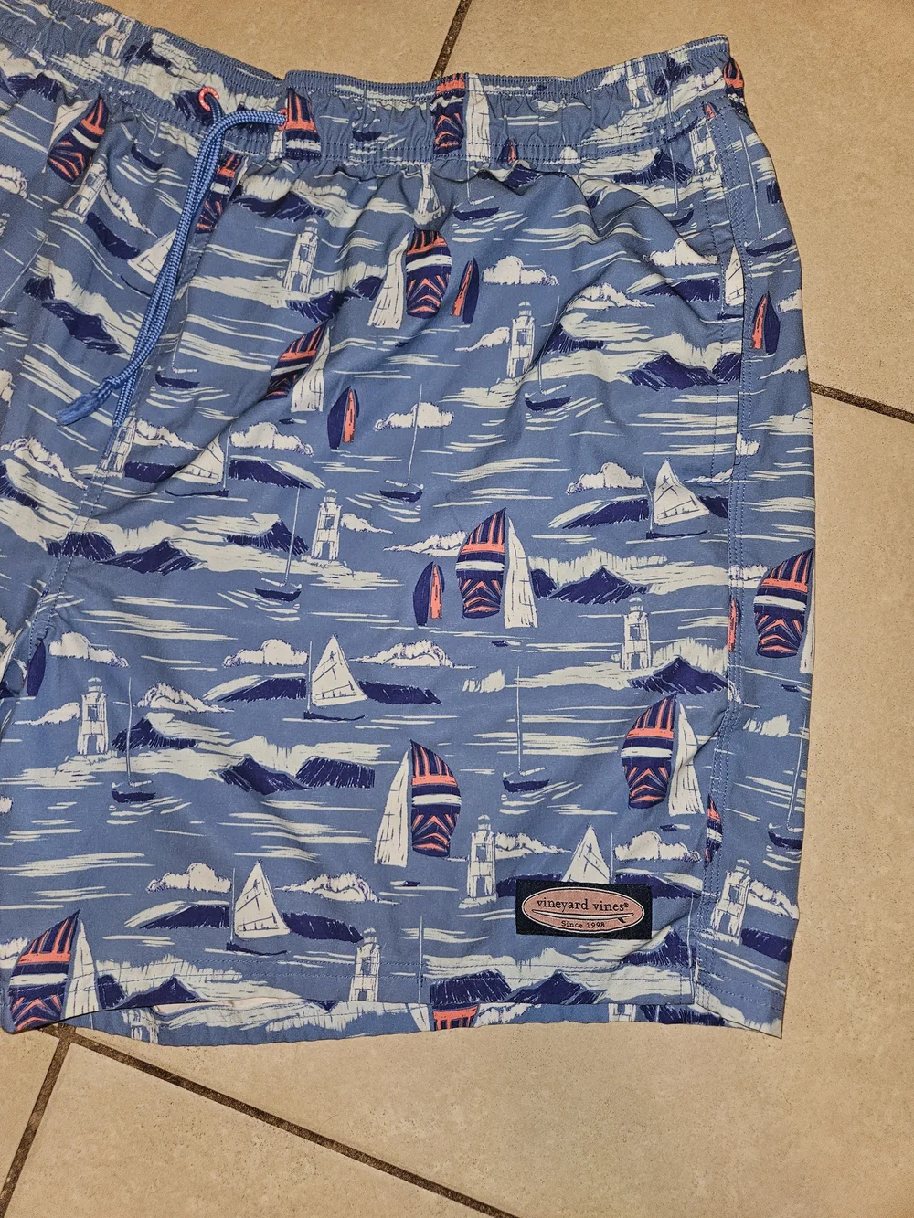 Vineyard Vines Light Blue Sailboat & Lighthouse Swim Trunks